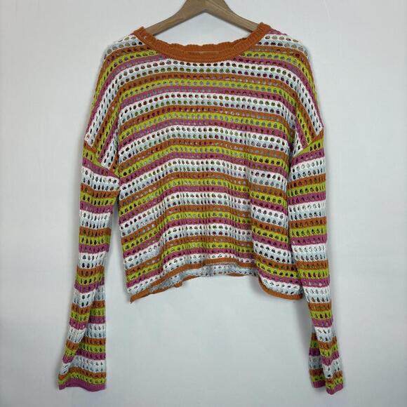 Pink Lily Open Knit Pink, Orange, and White Knit Summer Sweater Size: Large - Picture 6 of 6